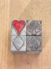 Vtg Balto Letterpress Type Set Metal Printing Blocks Set, Playing Cards Suits
