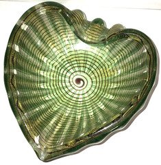 VTG BAROVIER & TOSO MCM MURANO CORDONATO D'ORO GOLD GREEN SWIRL FLUTE HEART BOWL