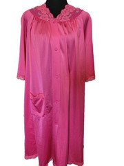 Vtg Bright Pink Silky Nylon Size Medium Button Front Midi Robe Romantic