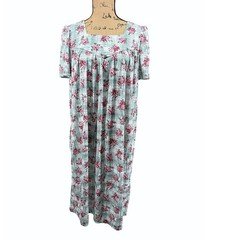 Vtg Carriage Court Nightgown Mumu Grannycore M 80s Green Pink Floral Plaid
