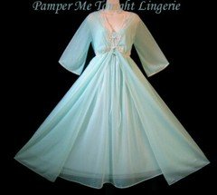 VTG Chiffon Aqua Blue Lingerie Dress Nightgown Gown & Robe Peignoir Set