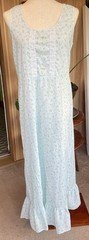 VTG Cotton Long Sleeveless Light Blue Floral Nightgown Romantic Ruffled Lace