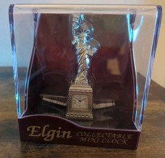 VTG Elgin Mini Desk Clock Statue Of Liberty Americana New York City 4” Works New