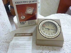 Vtg Executive Clock Quartz World Time Zone Airplane Second Hand #512P077 w/ Box