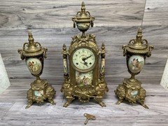 Vtg Franz Hermle Lancini Imperial Ormolu Porcelain Gilt Brass Mantle Clock Italy