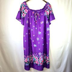 Vtg Granada New York 70s House Dress Purple Floral Muumuu Loungewear Nightgown L