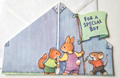 Vtg Greeting Card Cute Squirrel Bunny Mouse Outside Party Tent or Boy Birthday
