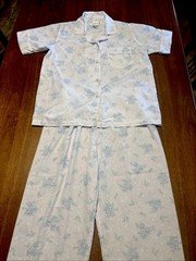 Vtg Ladies Pajama Set Blue Floral Cotton Blend Courtney Cole Hong Kong Small
