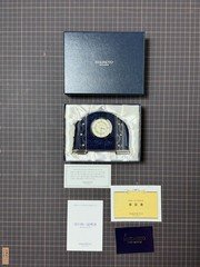 Vtg　Mikimoto Pearl Desk Clock, Crystal Lacquer, Blue Gold, Quartz　0926-0521-1-10