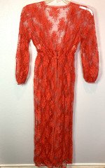Vtg Montgomery Ward Nylon Nightgown Size Large Red Sheer Lace Made in USA 70s
