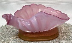 🏺VTG Murano Opaline Pink Glass Hand Made Shell Bowl 5” Tall