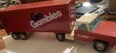 Vtg Nylint pressed steel Square body Go Gambles semi tractor trailer-READ