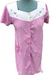 VTG Pink Pearl Snap Front Duster Nightgown House Coat Cover Up Robe Women’s S