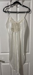 VTG Private Luxuries White Satin Slip Dress Nightgown Lace Trim Sz S Made in USA