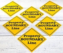 VTG Property Boundary Line Sign 4 inch Plastic Property Line Mini-Sign - 6 Pack