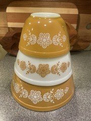 Vtg Pyrex 403 402 401 Butterfly Flower Bowl Mixing Bowl Set of 3