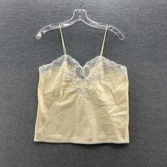 VTG Sara Beth Camisole Womens Small Yellow Satin Embroidered Sweet Coquette