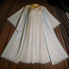 VTG SHADOWLINE Embroidered Lace Lingerie Nightgown Button-up Pocket Robe Set XL
