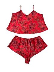 VTG Solange 18/20 Lingerie/PJ SET Silky Satin HIGH-CUT Sleep Shorts  RED E25