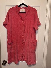 VTG Stan Herman Pink Chenille Short Terry Robe HouseDress Sz Petite Lrge Buttons