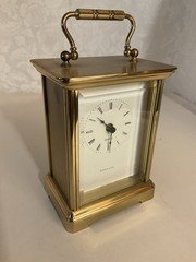 VTG TIFFANY & CO QUARTZ BATTERY OPERATED BRASS CARRIAGE MANTLE CLOCK Need Repair