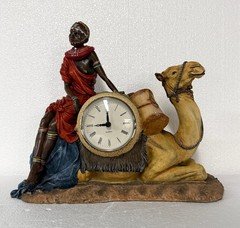Vtg Toscano Veronese Design African Woman on Camel Statue w/ Analog Desk Clock