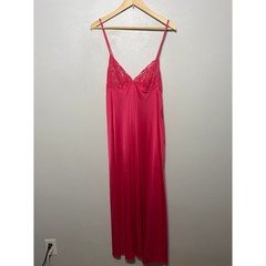 VTG Union Made 60s Nightgown Pink Satin Lace Side Babydoll Strappy Maxi Nylon L