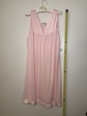 Vtg Vanity Fair 2X Pink Nylon Pink Sleeveless Nightgown V-Neck Satin Hem Irr