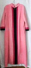 VTG Vanity Fair Retro 12 Coral Pink Color Block Zip Front Robe Housecoat READ