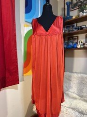 Vtg Vanity Fair Semi Sheer Silky Nylon USA Satin Cherry Red Nightgown 2x Plus