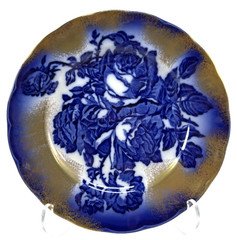 VTG Victoria Ironstone Flow Blue Rose Soup Bowl Staffordshire England 8 7/8"