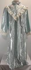 Vtg Victorian Style Satin Nightgown Women’s 42” Bust Ice Blue Lace Ruffle Trim 