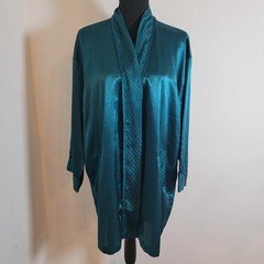 VTG Victoria's Secret Teal OS One Size Satin Robe Long Sleeve Missing Waist Tie