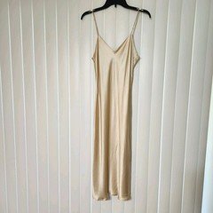Vtg WinterSilks 100% Silk Slip Dress M Champagne Gold Midi Dress Camis Nightgown