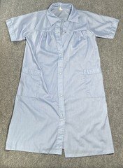 Vtg Women's Snap Front Duster House Dress Light Blue Medium Short Sleeve USA