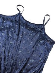 Vtg Y2K Soft Sensations Sz M Pajama Tank Top Blue Velour Silver Glitter Floral