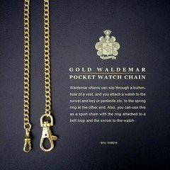 Waldemar Men's Gold-Plated Pocket Watch Chain Lobster Clasp & Lobster Swivel FOB