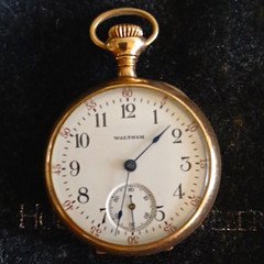 Waltham Mechanical Pocket Watch Gold Filled Yellow Full Hunter White Arabic Dial