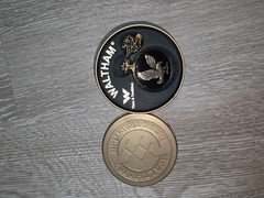 Waltham Quartz Pocket Watch w/ Chain, Eagle Theme Gold-Tone Movement Stopped 