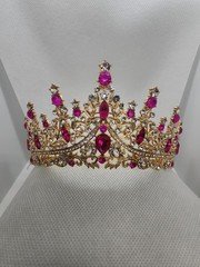 Wasai Fuchsia Crystal Rhinestone Baroque Tiara Gold Plated Bridal Crown