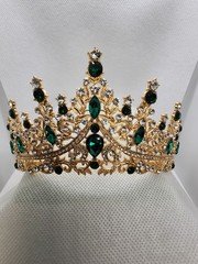 Wasai Green Crystal Rhinestone Baroque Tiara Gold Plated Bridal Crown