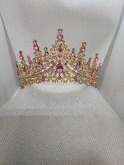 Wasai Pink Crystal Rhinestone Baroque Tiara Gold Plated Bridal Crown G084-1080