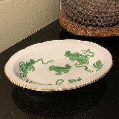Wedgwood Chinese Tigers Green Williamsburg 10 7/8" Oval Vegetable Bowl Pristine