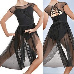 WEISSMAN Dance black lyrical maxi mesh dress applique Amen 12333 MA adult
