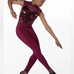 WEISSMAN Dance Costume red unitard Waiting For Love 13339 MA-Medium adult