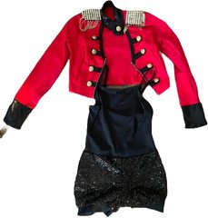 Weissman Dance Costumes Child Medium - Black Leotard with Short and Red Jacket 