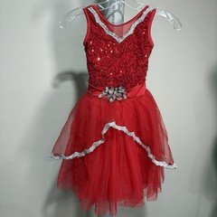 Weissman Girls Sz 1C (7/8) Dance Costume Red Silver Sequin Tulle Pageant 14396