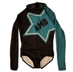 Weissman MC Teal Black Star AMD Dance Leotard Asymmetrical Long Sleeve Costume