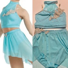 Weissman solo dance costume 2 piece aqua blue Something In The Water 11582 SA