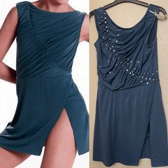 Weissman solo dance costume blue Smocked rhinestoned Wrong Direction 17911 MA